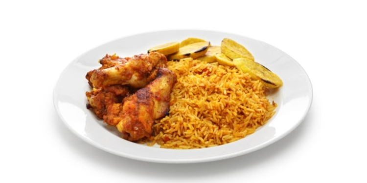 Nigerian jollof rice and plantain