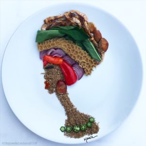Food art of woman with Nigerian food ingredients by Haneefah Adam