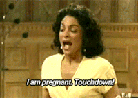 Gif saying I'm pregnant, touch down!
