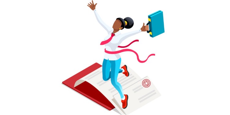 Illustration of woman excited about hitting her goals