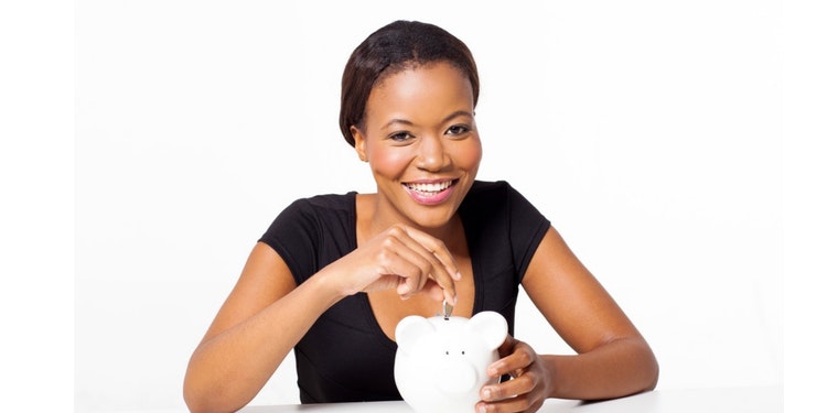 Woman smiling and happy to save money