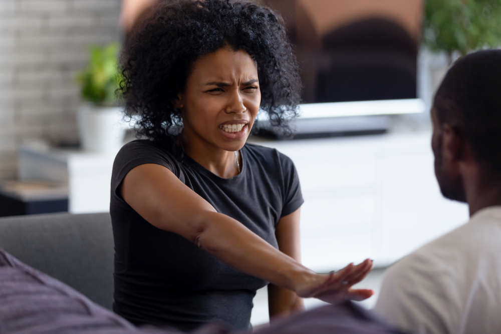 Woman arguing with toxic family member