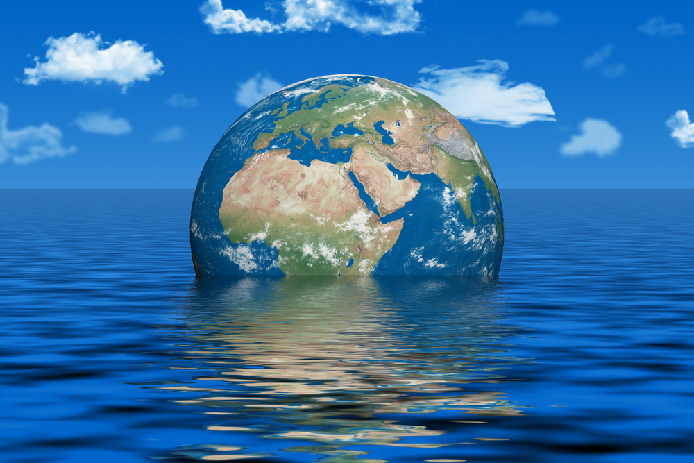 Image of the earth immersed in water by climate change