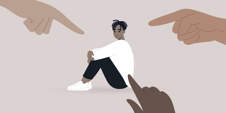 Vector illustration of black woman being accused by the public